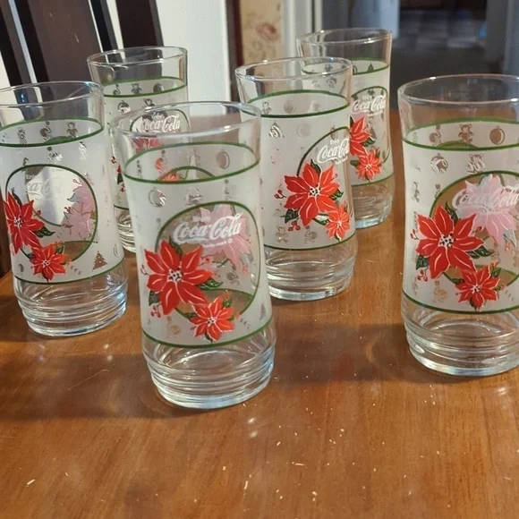 6 Coca-Cola Christmas Holiday Glass drinking Cups 14 oz excellent condition - Picture 2 of 8